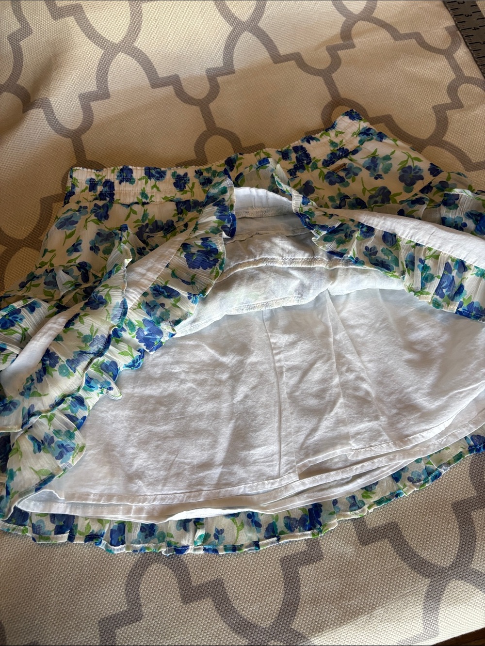 Hollister Blue & White Mini Skirt with Blue Floral Ruffles - Picture 8 of 11